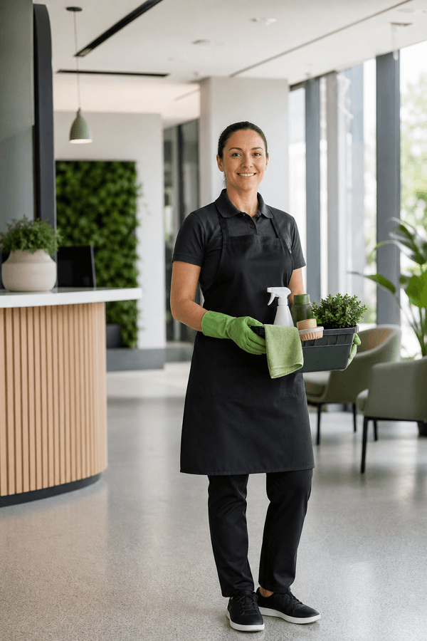 Cleaning specialist in a modern interior